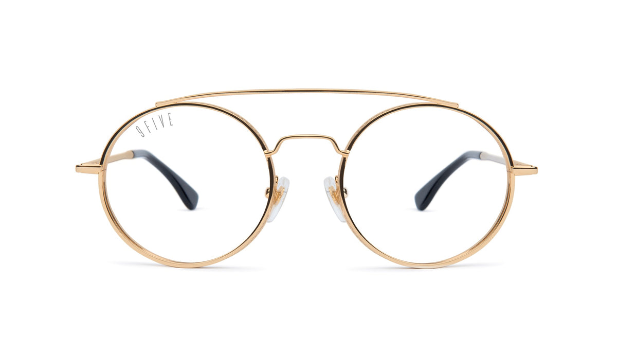 9FIVE 50-50 24K Gold Round Clear Lens Glasses