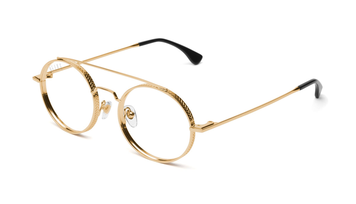 9FIVE 50-50 24K Gold Round Clear Lens Glasses