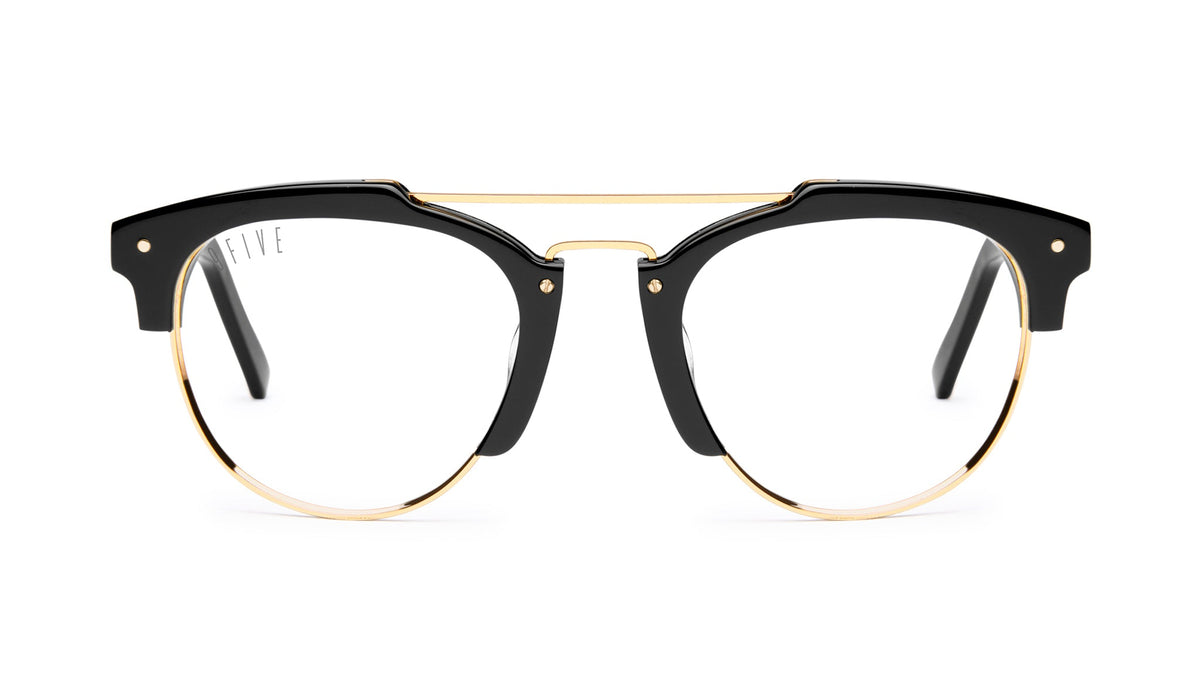 9FIVE Del Rey Black & 24K Gold Clear Lens Glasses