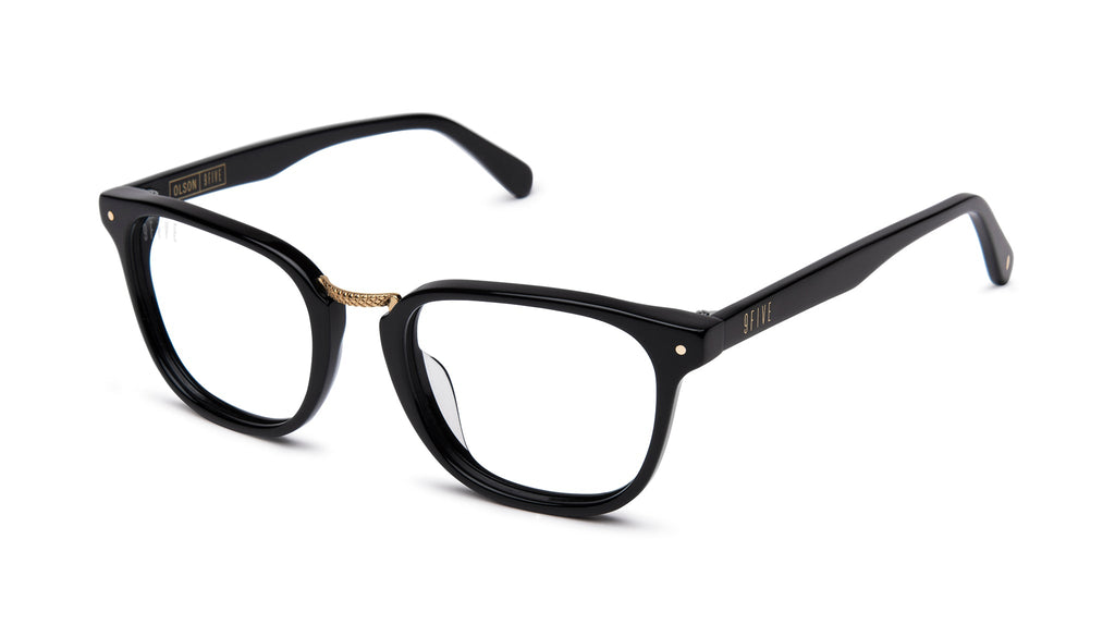 9FIVE Olson Black & 24K Gold Clear Lens Glasses