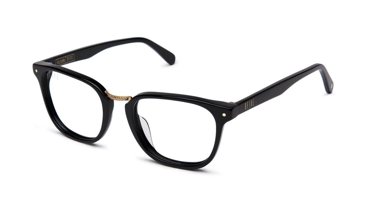 9FIVE Olson Black & 24K Gold Clear Lens Glasses
