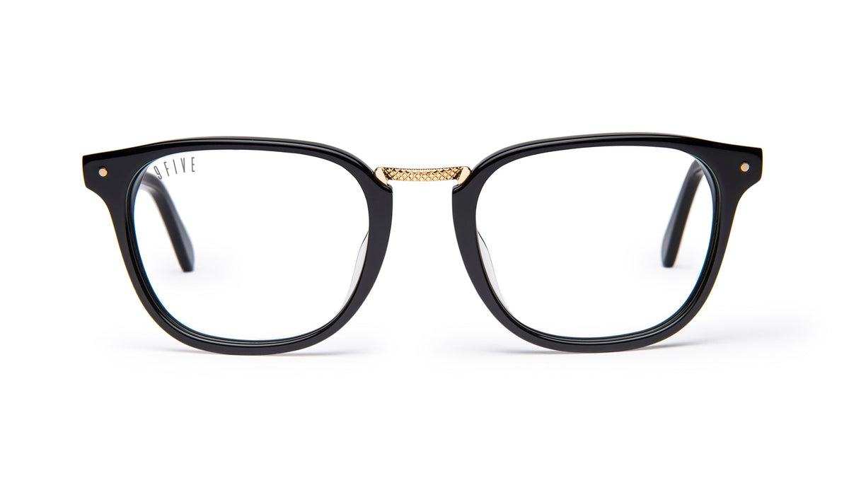 9FIVE Olson Black & 24K Gold Clear Lens Glasses