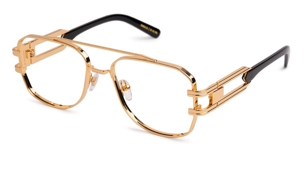 9FIVE Royals Black & 24K Gold XL Clear Lens Glasses