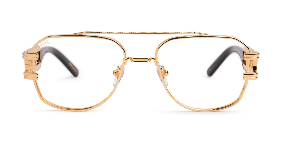 9FIVE Royals Black & 24K Gold Clear Lens Glasses
