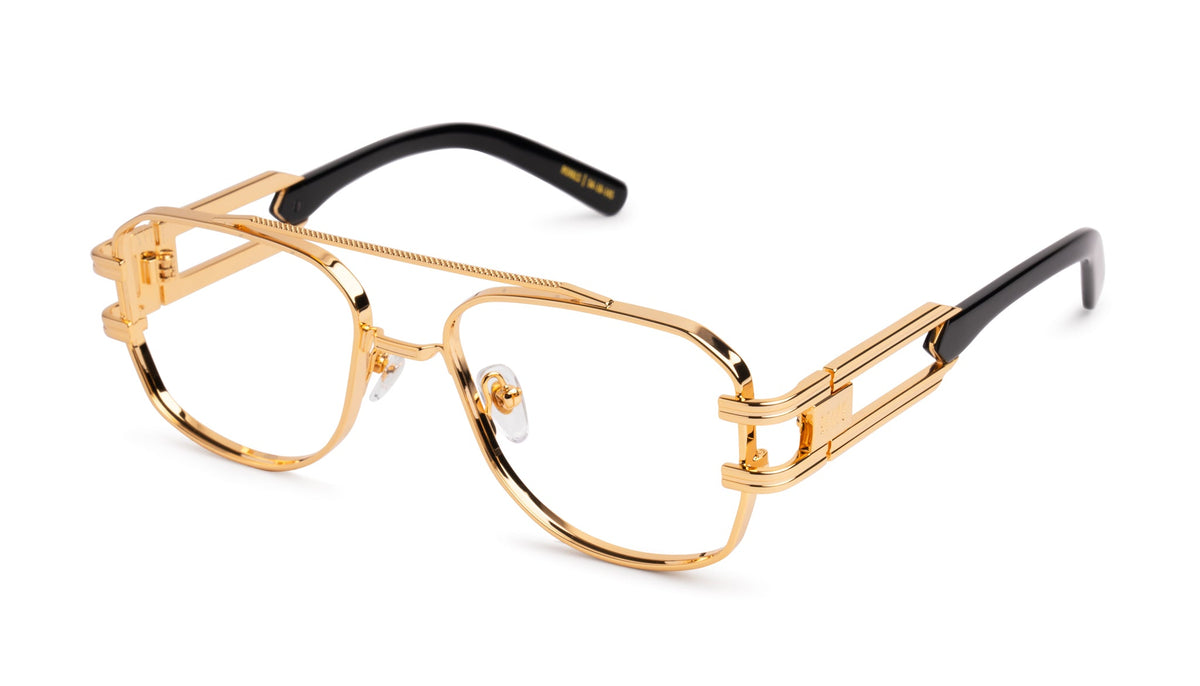 9FIVE Royals Black & 24K Gold Clear Lens Glasses
