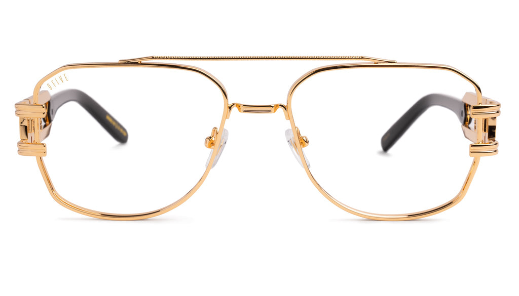 9FIVE Royals Black & 24K Gold XL Clear Lens Glasses