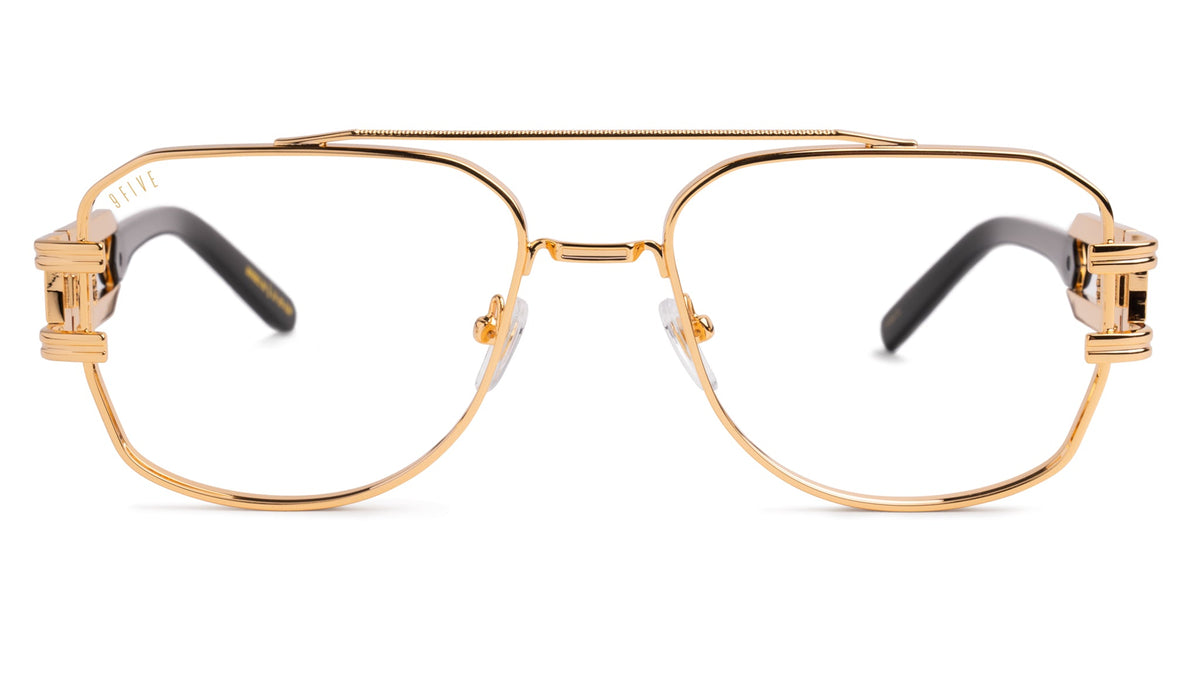 9FIVE Royals Black & 24K Gold XL Clear Lens Glasses