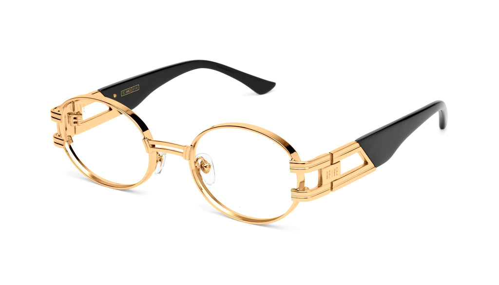 9FIVE St. James Black & 24k Gold Clear Lens Glasses