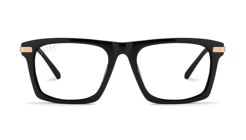 9FIVE Three Black & 24k Gold Clear Lens Glasses