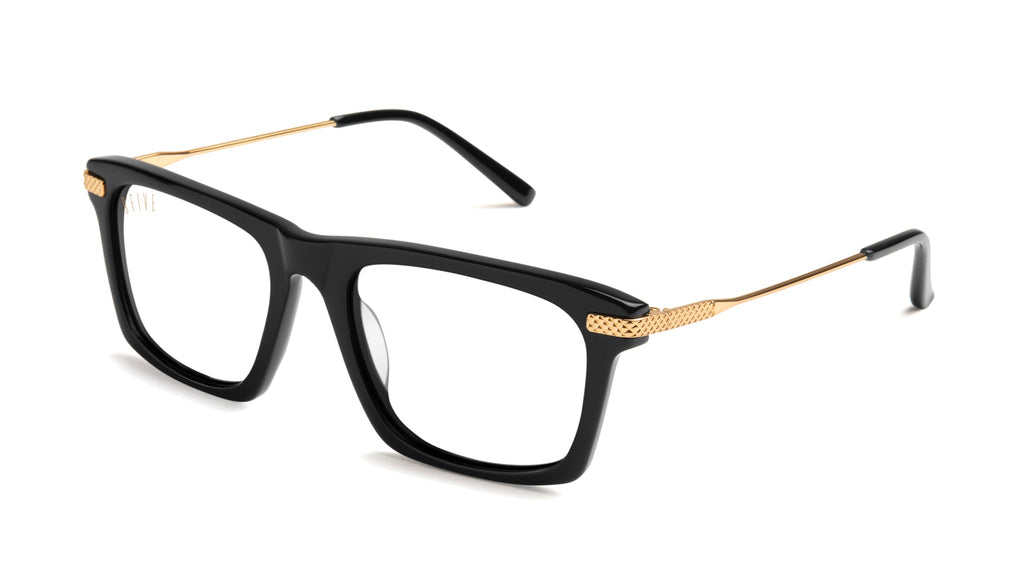 9FIVE Three Black & 24k Gold Clear Lens Glasses